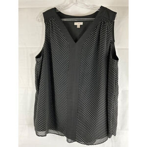 Roz & Ali Sleeveless Blouse Black White Polka Dot Size 2X V-Neck Casual Top Used